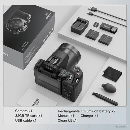 Digital Camera for Photography,4K 64MP Video Camera with 16X Digital Zoom and 32GB SD Card Black
